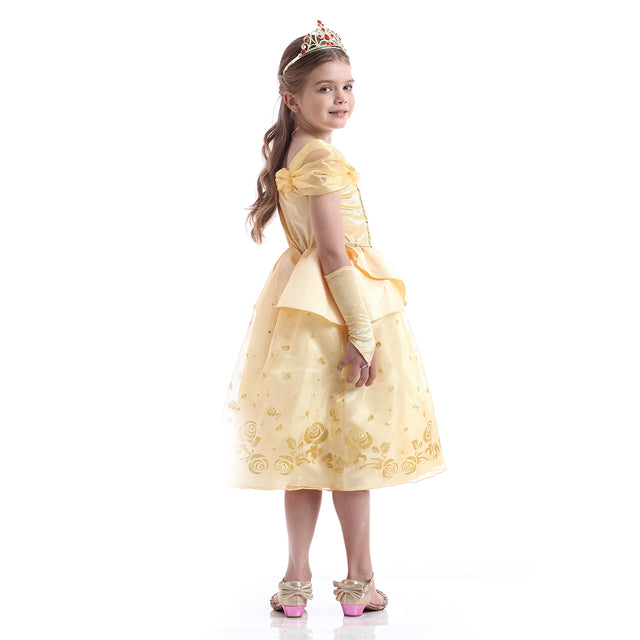 Yellow Princess Dress Girls With Accessories, Wedding Party Bridesmaid Off Shoulder Costume Girl, Halloween Long Dress Kids