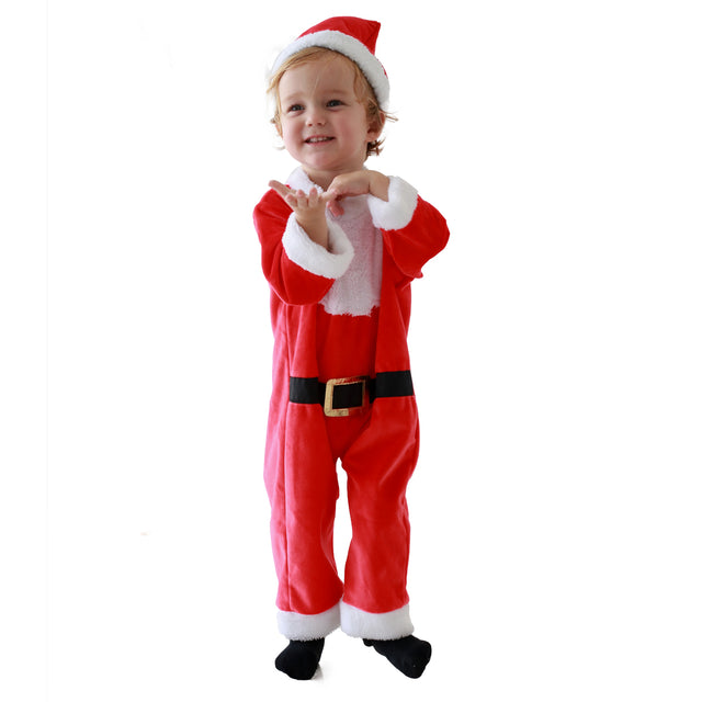 Christmas Cute Santa Costume Unisex Baby for Cosplay Party with Hat,Red Santa Jumpsuits Climbing Suit Kids