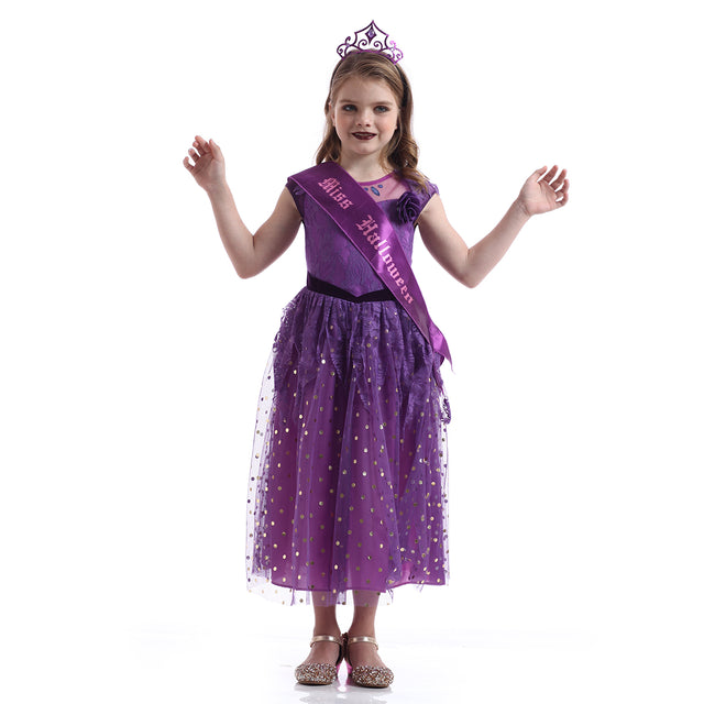 Halloween Witch Costume with Accessories Girls,Fairytale Storybook Purple Outfit Girl,Cosplay Fancy Party Dress Kids