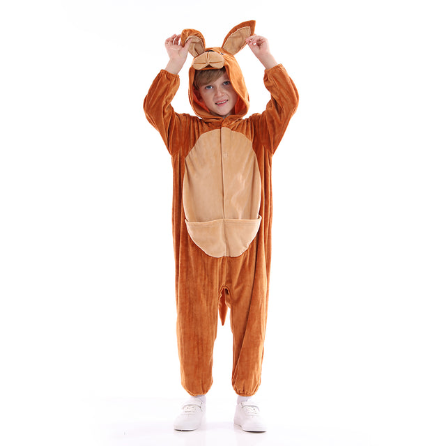 Unisex Kangaroo Costume Kids,Plush Hooded Kangaroo Pajamas Child,Halloween Carnival Kid Jumpsuit Boys & Girls