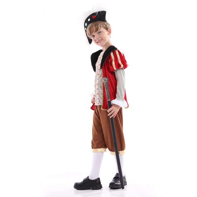 Royal Prince Costume Boys,Halloween Medieval King Outfit Kids, Christmas Child's Renaissance Tudor Cosplay Dress Up, Red