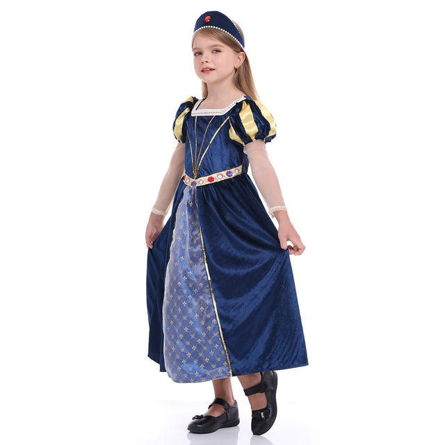 Renaissance Princess Dress Kids, Medieval Princess Costume Girls,Tudor Cosplay Outfit For Child,Blue
