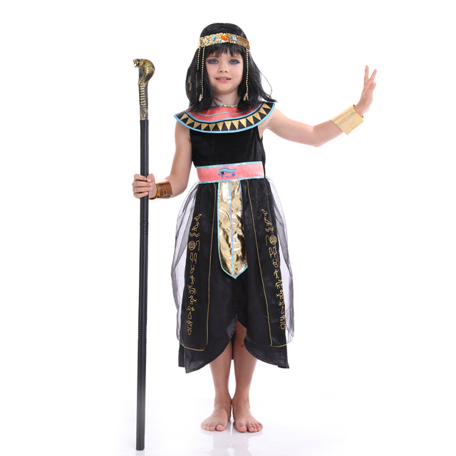 Egyptian Cleopatra Costume For Girl,Pink and Black Nile Queen Outfit For Kid,Historical Pharaoh Princess Dress with Headpiece