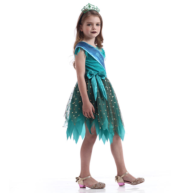 Storybook Green Witch Costume Girls,Halloween Cosplay Party Dress With Accessories Kids,Fairytale Wizard Witch Set Children