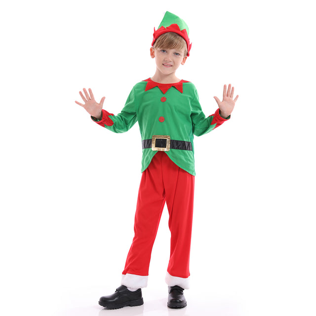 Santa Elf Costume with Hat Headband Unisex Kids for Christmas, Green Santa Elf Outfit Boys for Cosplay Party
