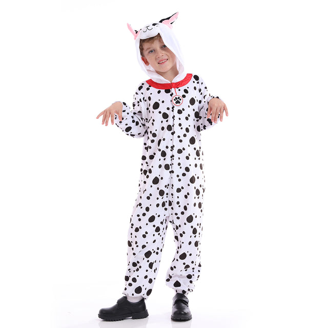 Dalmatians Costume Kids, Unisex Puppy Dog Pajamas,Halloween Animal Spot Dog Cosplay Dress Up For Child