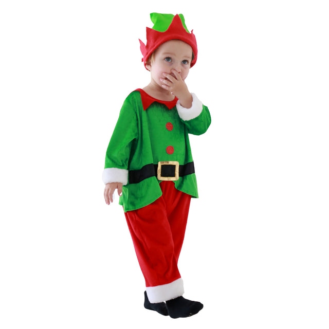 Santa Elf Costume with Hat Headband Unisex Baby for Christmas, Green Santa Elf Dress Kids for Cosplay Party