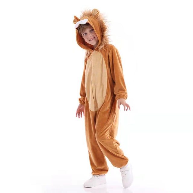 Unisex Lion Costume Kids,Plush Hooded Lion Pajamas Child,Halloween Carnival Lion Kid Jumpsuit Boys & Girls