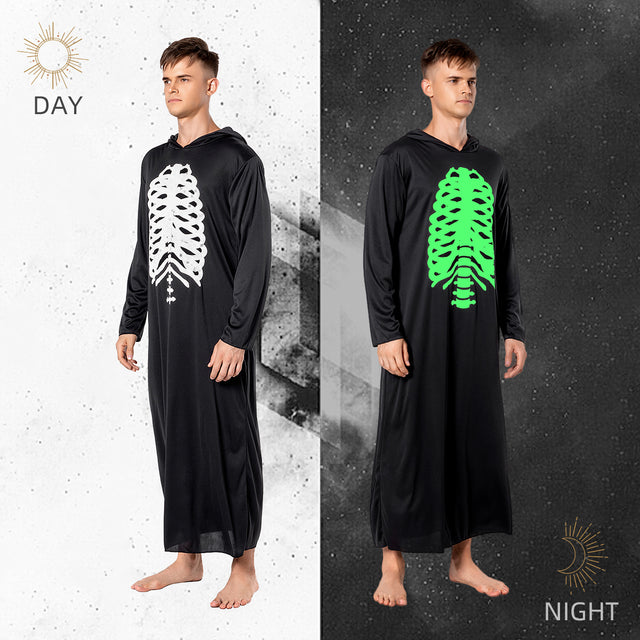 Ghost Face Gown Costume Adult,Halloween Skeleton Bone Costume,Creepy Qhantom Dress Up Unisex,Scary Costume with Mask,Black