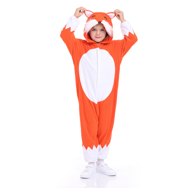 Fox costume for kids, fox pajamas, plush fox animal costume, fancy dress , three size 1-pcs, red