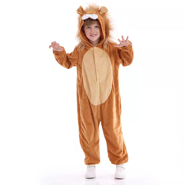 Unisex Lion Costume Kids,Plush Hooded Lion Pajamas Child,Halloween Carnival Lion Kid Jumpsuit Boys & Girls