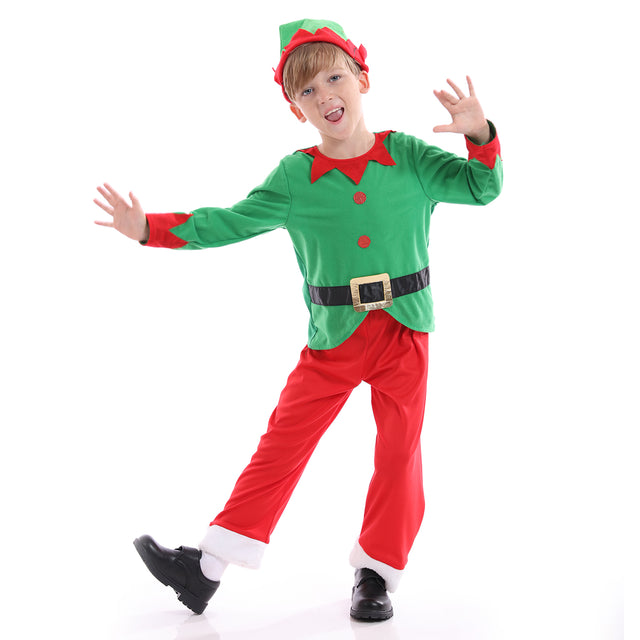 Santa Elf Costume with Hat Headband Unisex Kids for Christmas, Green Santa Elf Outfit Boys for Cosplay Party