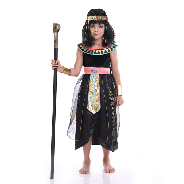 Egyptian Cleopatra Costume For Girl,Pink and Black Nile Queen Outfit For Kid,Historical Pharaoh Princess Dress with Headpiece