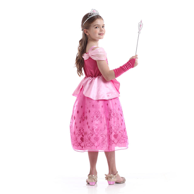 Pink Princess Dress Girls With Accessories, Wedding Party Bridesmaid Off Shoulder Costume Girl, Halloween Long Dress Kids