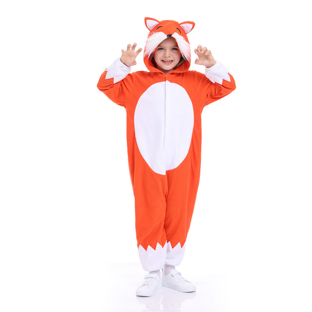 Fox costume for kids, fox pajamas, plush fox animal costume, fancy dress , three size 1-pcs, red