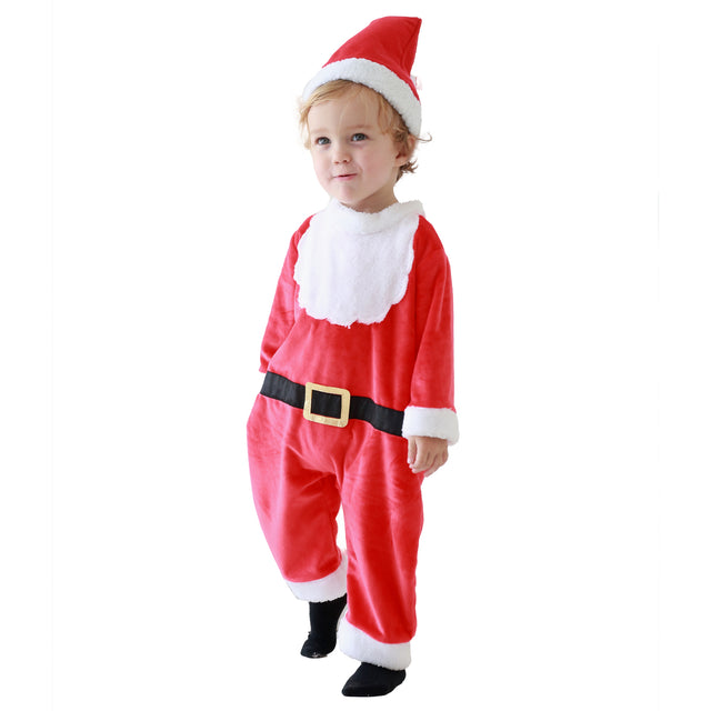 Christmas Cute Santa Costume Unisex Baby for Cosplay Party with Hat,Red Santa Jumpsuits Climbing Suit Kids