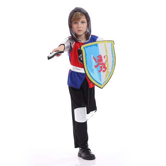 Gallant Knight Costume Kids,Valiant Dragon Slayer Outfit Boys,Knight Cosplay Dress Up For Child,Blue Red
