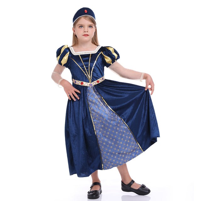 Renaissance Princess Dress Kids, Medieval Princess Costume Girls,Tudor Cosplay Outfit For Child,Blue