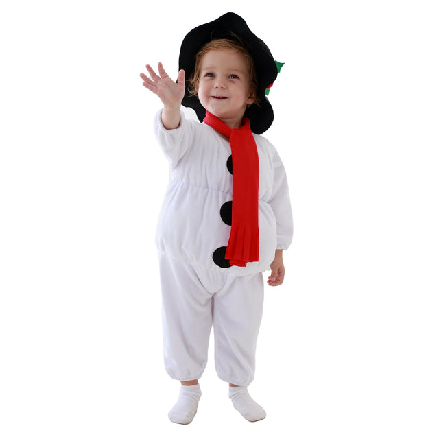 Snowman Costume Unisex Baby for Christmas, Classic Snowman Toddler Jumpsuit Climbing Suit with Hat