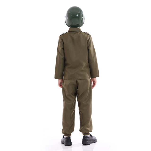 Army Soldier Costume Kids,Unisex WWII Soldier Dress Up with Hat,Halloween Cosplay Outfit,Khaki