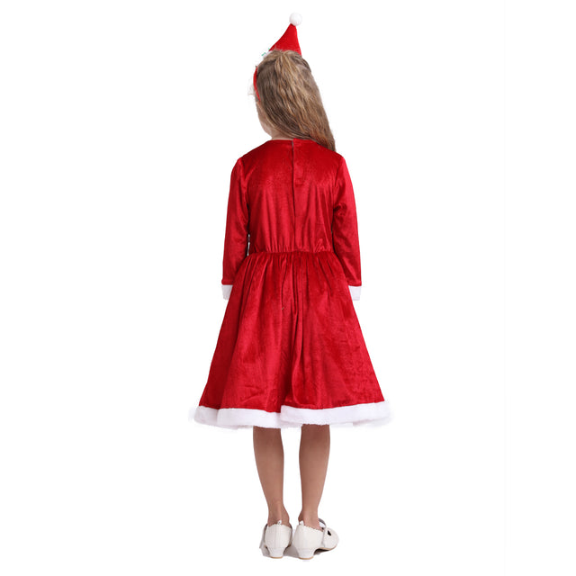 Christmas Santa Dress Girls for Cosplay Party,Red Classic Sweetie Santa Costume with Hat Headband