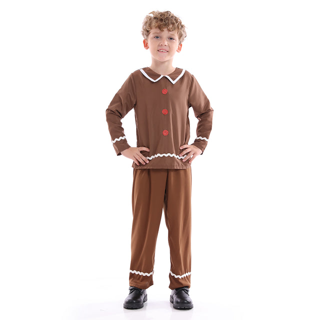 Gingerbread Man Costume Kids for Christmas, Brown Gingerbread Elves Split Suit Boys for Halloween Cosplay Party