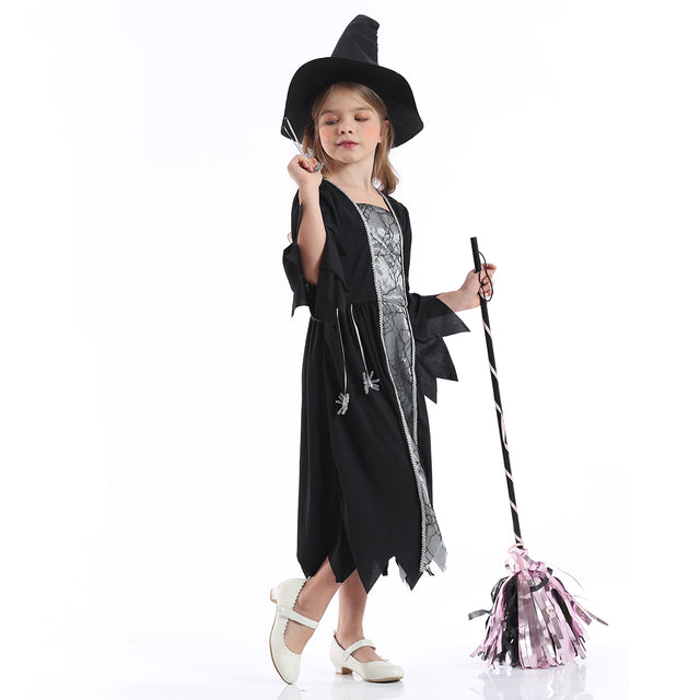 Halloween Spider Witch Costume With Hat Girls, Fancy Party Princess Dress Girl, Black Spider Cosplay Outfit Kids