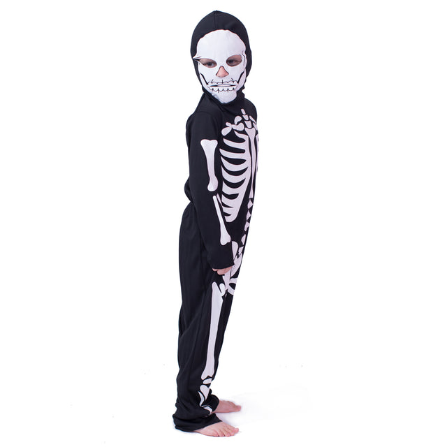 Halloween Skeleton Costume Kid, Skull Bones Jumpsuit Child, Scary Ghost outfit , Cosplay Party Set with Mask, Black&White
