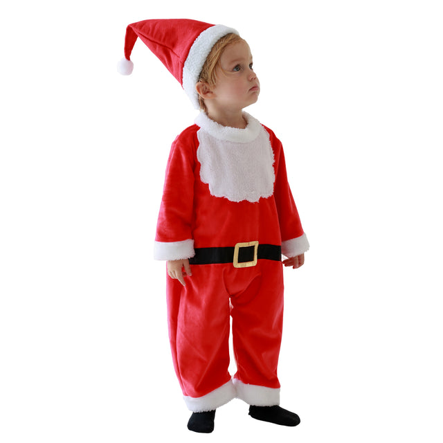 Christmas Cute Santa Costume Unisex Baby for Cosplay Party with Hat,Red Santa Jumpsuits Climbing Suit Kids