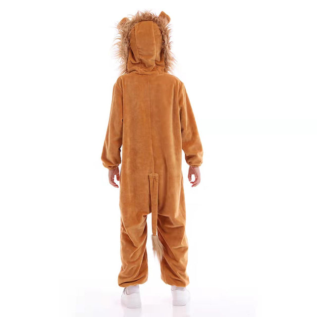 Unisex Lion Costume Kids,Plush Hooded Lion Pajamas Child,Halloween Carnival Lion Kid Jumpsuit Boys & Girls