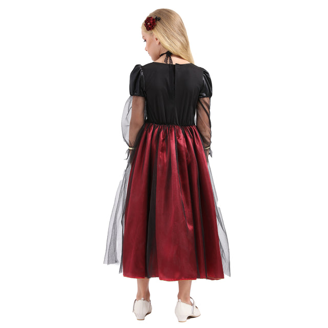 Halloween Royal Vampire Costume Girls,Deluxe Gothic Vampire's Outfit Kids,Victorian Queen Dress Girl with Accessories