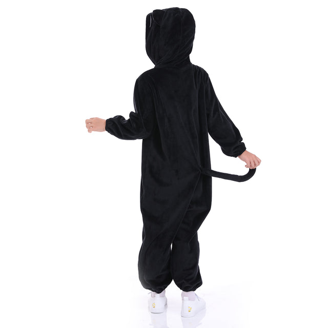 Animals Kitty Cosplay Costume Unisex kids, Plush Black Cat Jumpsuit Pajamas Child for Halloween Christmas Party