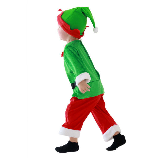 Santa Elf Costume with Hat Headband Unisex Baby for Christmas, Green Santa Elf Dress Kids for Cosplay Party