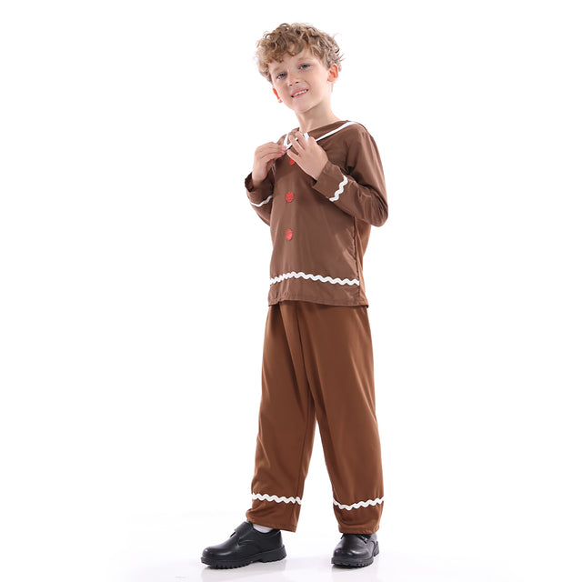 Gingerbread Man Costume Kids for Christmas, Brown Gingerbread Elves Split Suit Boys for Halloween Cosplay Party