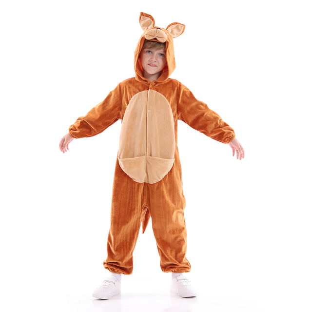 Unisex Kangaroo Costume Kids,Plush Hooded Kangaroo Pajamas Child,Halloween Carnival Kid Jumpsuit Boys & Girls