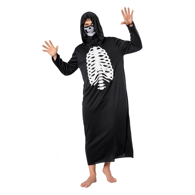 Ghost Face Gown Costume Adult,Halloween Skeleton Bone Costume,Creepy Qhantom Dress Up Unisex,Scary Costume with Mask,Black