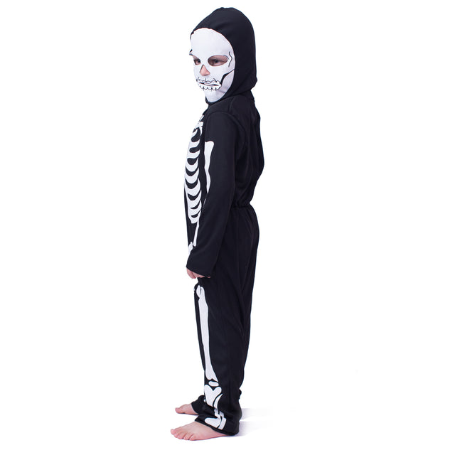 Halloween Skeleton Costume Kid, Skull Bones Jumpsuit Child, Scary Ghost outfit , Cosplay Party Set with Mask, Black&White