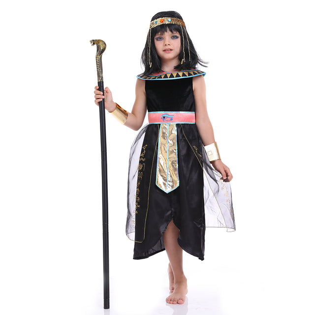 Egyptian Cleopatra Costume For Girl,Pink and Black Nile Queen Outfit For Kid,Historical Pharaoh Princess Dress with Headpiece