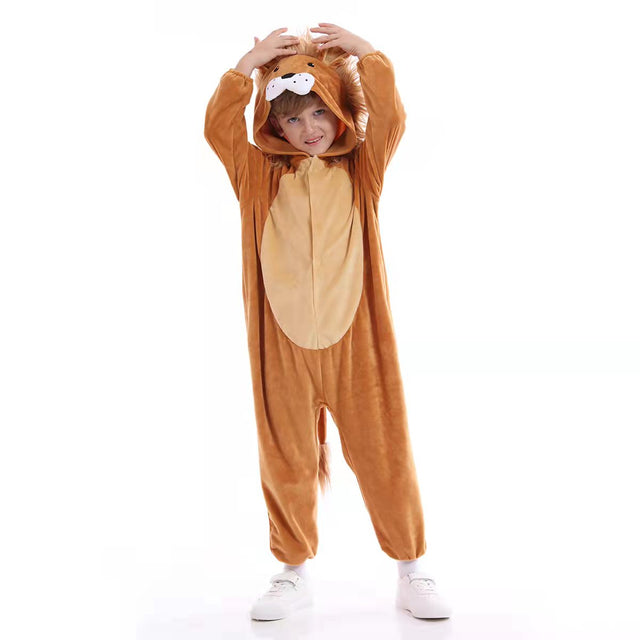 Unisex Lion Costume Kids,Plush Hooded Lion Pajamas Child,Halloween Carnival Lion Kid Jumpsuit Boys & Girls