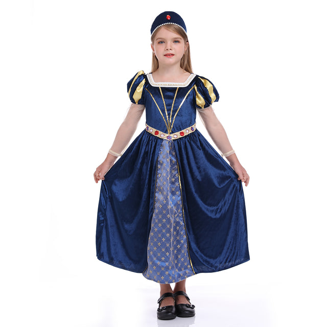 Renaissance Princess Dress Kids, Medieval Princess Costume Girls,Tudor Cosplay Outfit For Child,Blue