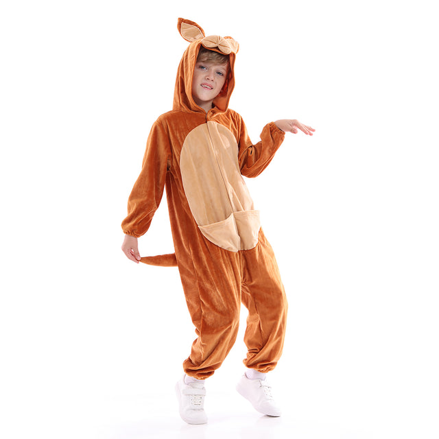 Unisex Kangaroo Costume Kids,Plush Hooded Kangaroo Pajamas Child,Halloween Carnival Kid Jumpsuit Boys & Girls