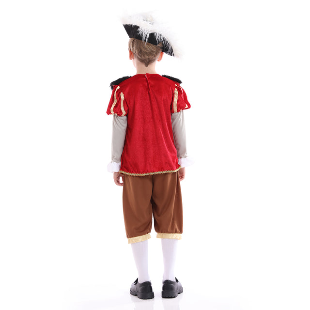 Royal Prince Costume Boys,Halloween Medieval King Outfit Kids, Christmas Child's Renaissance Tudor Cosplay Dress Up, Red