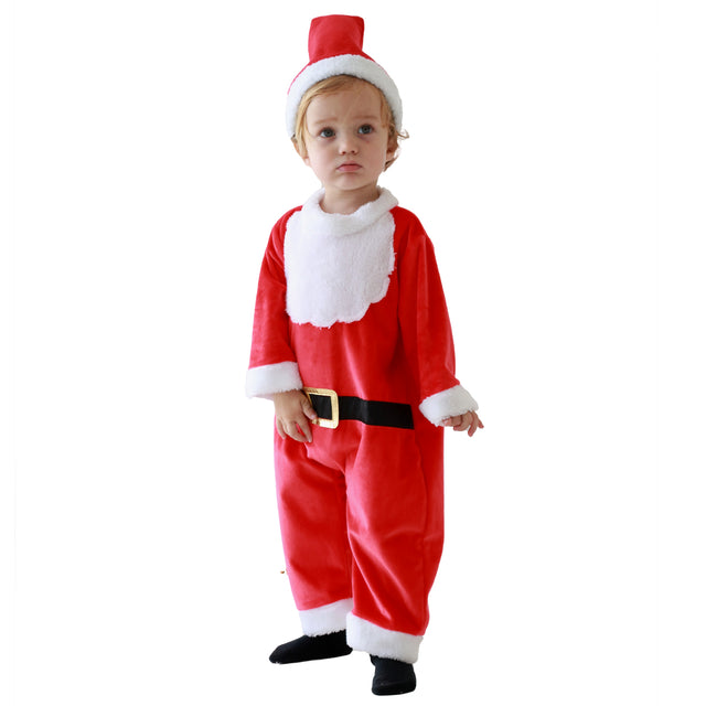 Christmas Cute Santa Costume Unisex Baby for Cosplay Party with Hat,Red Santa Jumpsuits Climbing Suit Kids