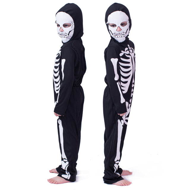 Halloween Skeleton Costume Kid, Skull Bones Jumpsuit Child, Scary Ghost outfit , Cosplay Party Set with Mask, Black&White