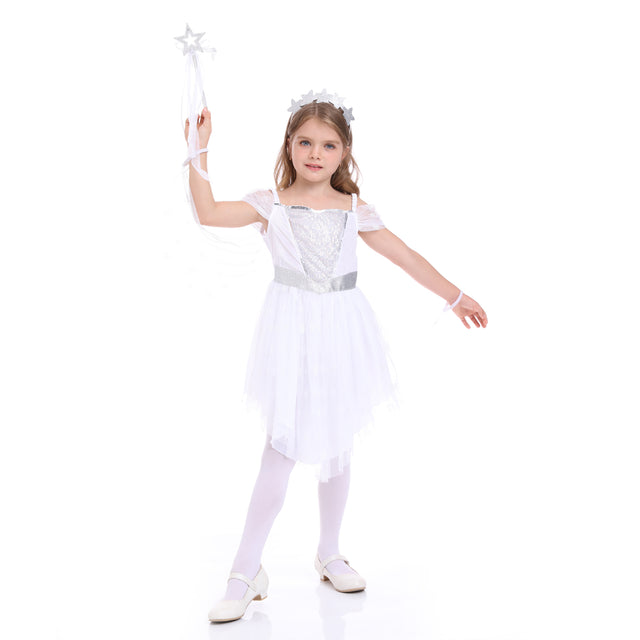 Party Wedding Dress Girls, Flower Princess Dresses Kids,Flutter Sleevel Dance Costume,Formal Outfit,White