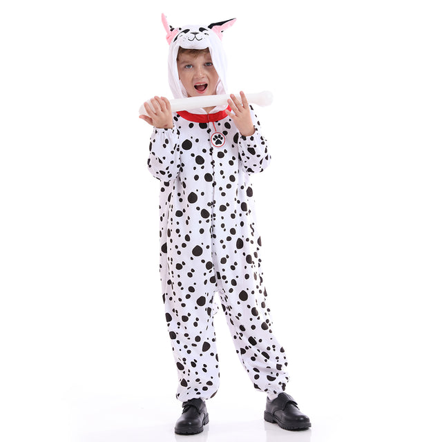 Dalmatians Costume Kids, Unisex Puppy Dog Pajamas,Halloween Animal Spot Dog Cosplay Dress Up For Child