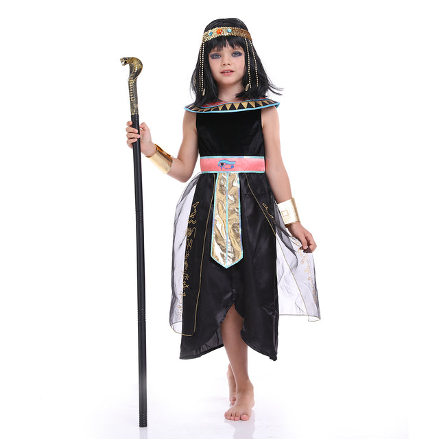 Egyptian Cleopatra Costume For Girl,Pink and Black Nile Queen Outfit For Kid,Historical Pharaoh Princess Dress with Headpiece