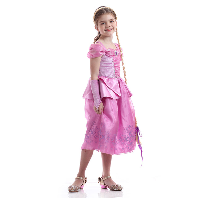 Purple Princess Dresses Girls With Accessories, Wedding Party Bridesmaid Off Shoulder Costume Girl, Halloween Long Dress Kids