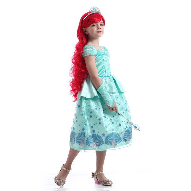 Green Mermaid Princess Dress Girls With Accessories, Wedding Party Bridesmaid Off Shoulder Dress Girl, Halloween Costume Kids
