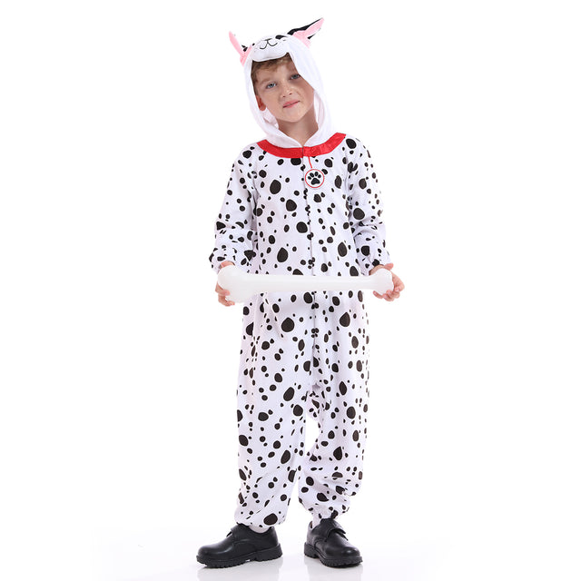 Dalmatians Costume Kids, Unisex Puppy Dog Pajamas，Halloween Animal Spot Dog Cosplay Dress Up For Child
